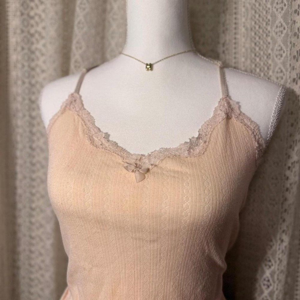 Vintage Victoria's Secret Pink Pointelle Lace Cami Top Soft Girl Coquette Size L - Picture 3 of 7